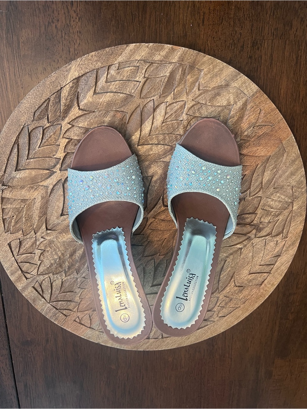 Lena Luisa Crystal-Embellished Slide Mules in Silver